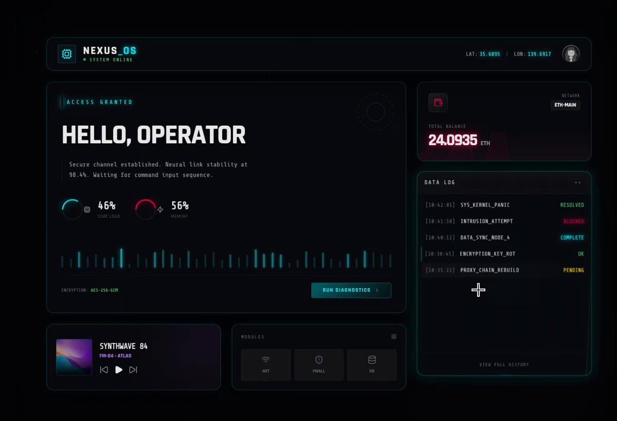 Glassmorphism neon interface UI