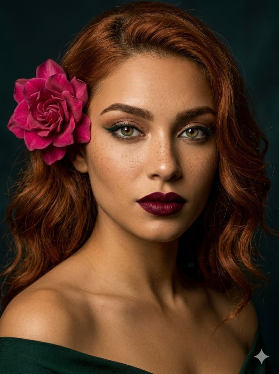 Auburn Portrait with Camellia Flower