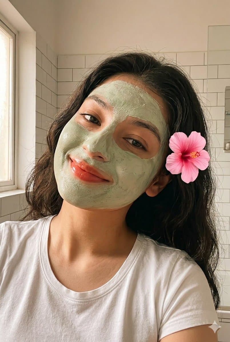 Clay Face Mask Bathroom Selfie