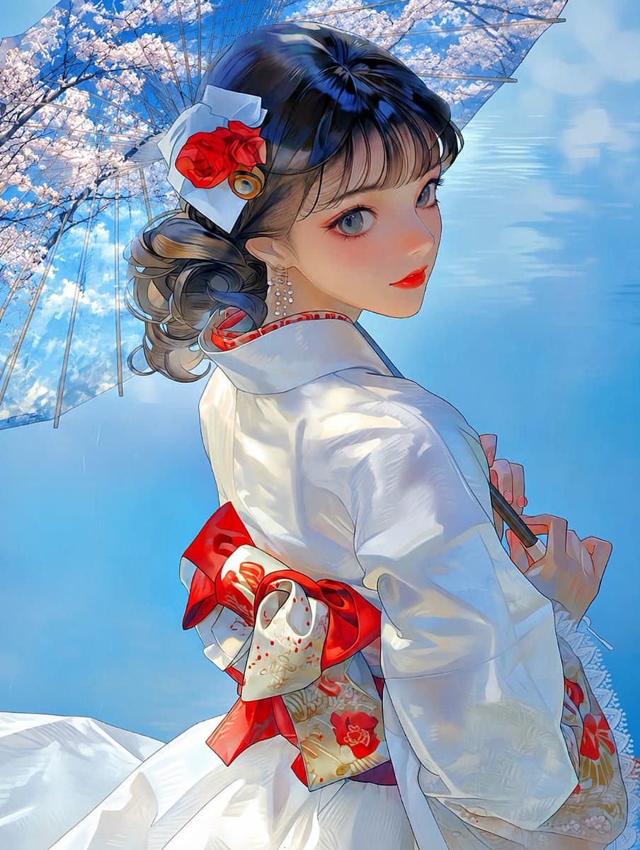 Kimono Girl Double Exposure Umbrella