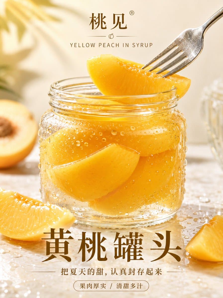 High-End Realistic Peach Canned Food Poster