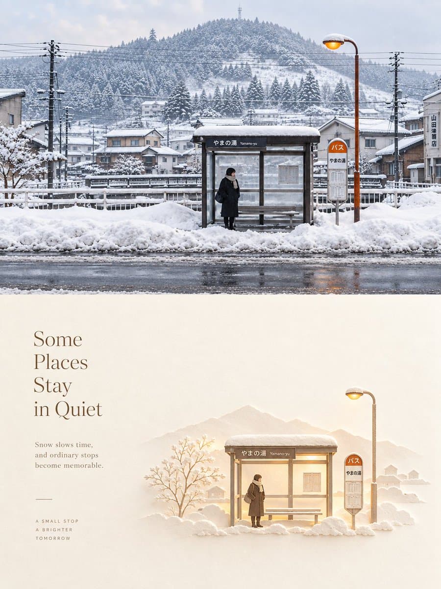 Snowy Japanese Bus Stop Diptych
