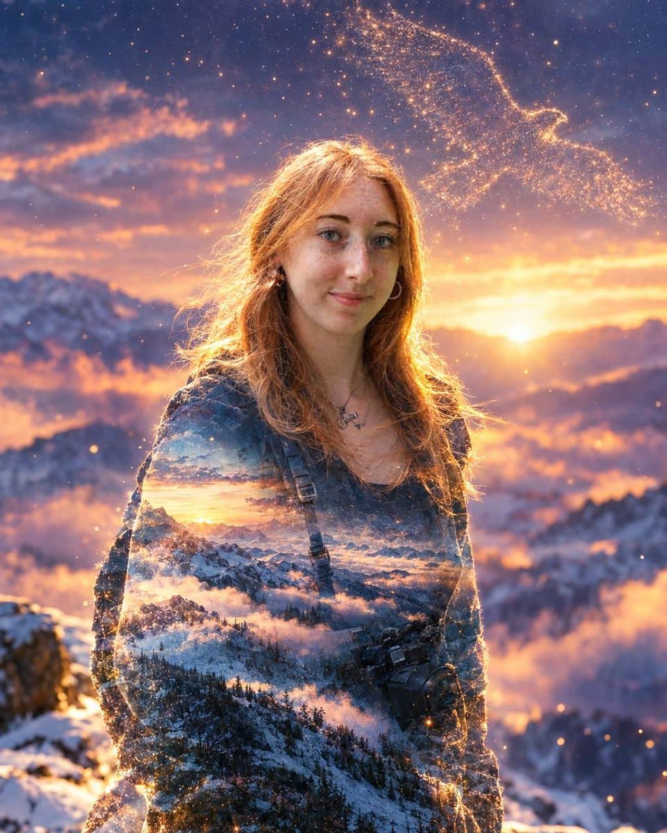 Double Exposure Mountain Dawn Portrait