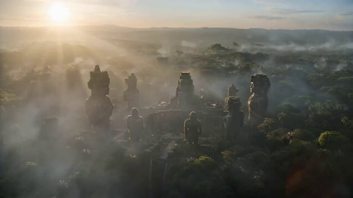 Cinematic Adventure Scene in Ancient Jungle Ruins