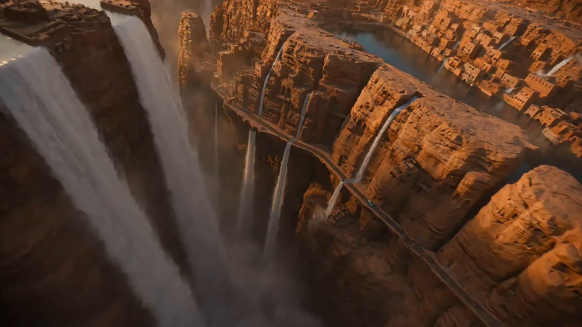 Reversed Waterfall Cliff City Chase