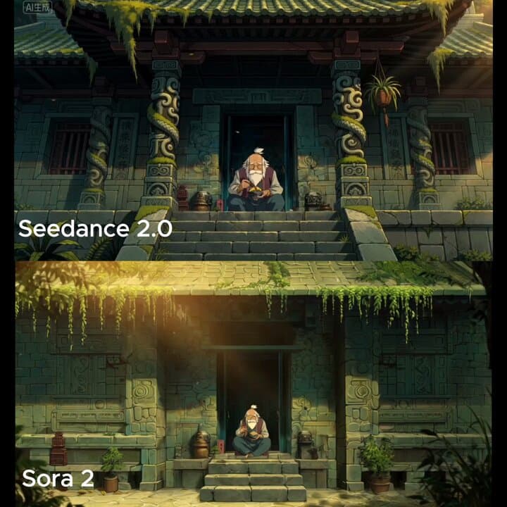 Wide cinematic shot of a temple entrance