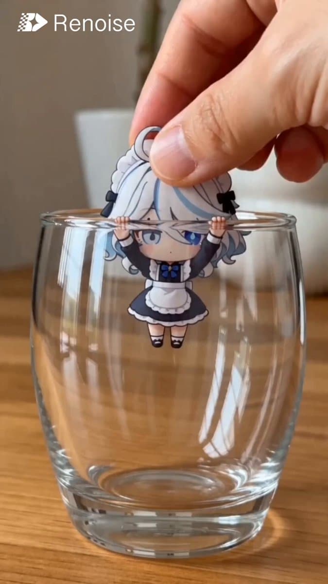 AR Mixed-Media Video Prompt: Furina in a Glass Cup