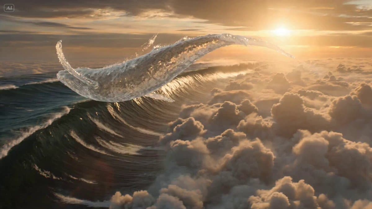 Surreal Sky Ocean Battle: Whale vs. Kraken