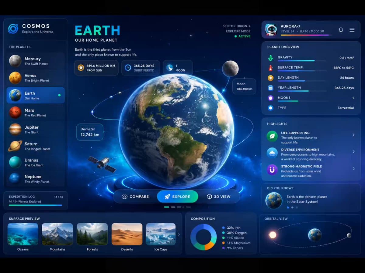3D Rotating Earth in Space