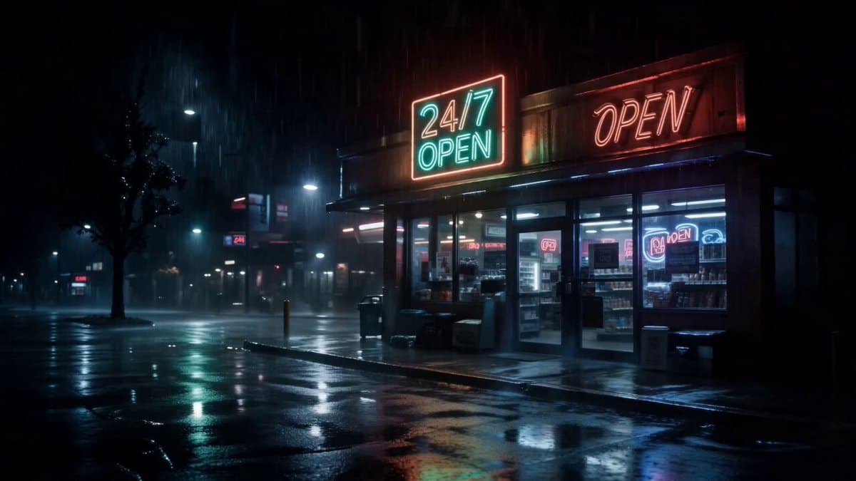 Cinematic Raccoon Convenience Store Shift Prompt