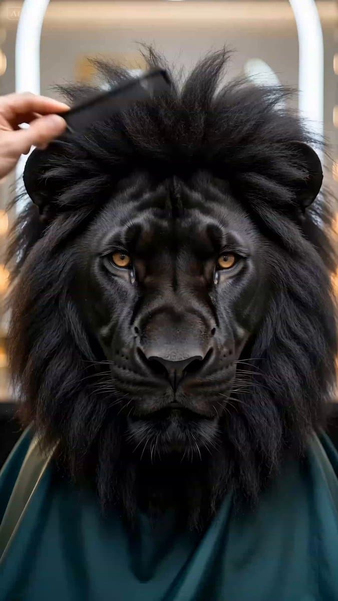 Ultra-realistic Black Lion Grooming Commercial