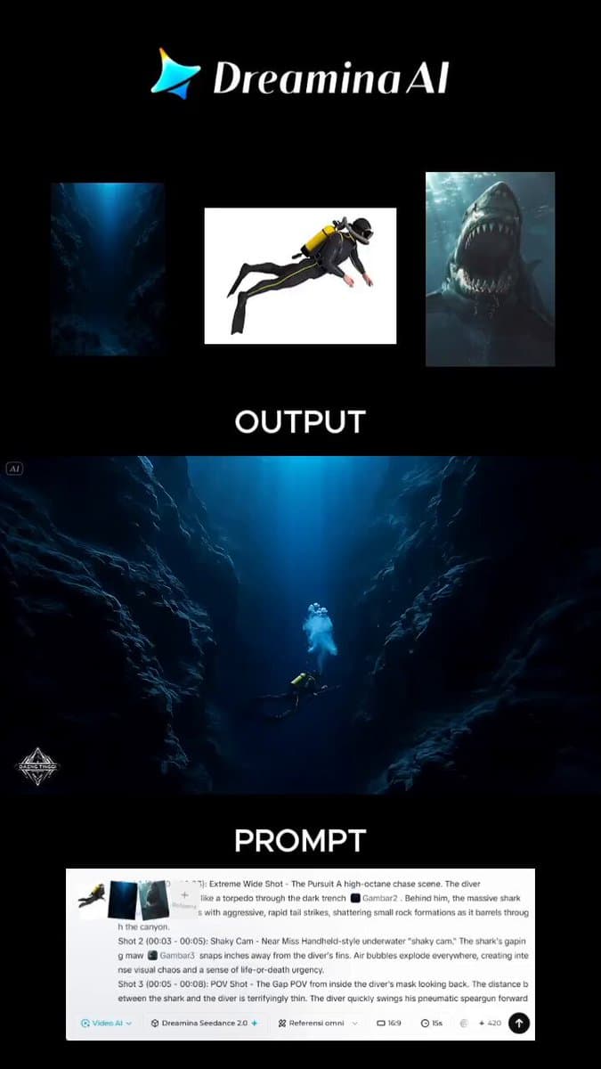 Action-Horror Underwater Chase Prompt