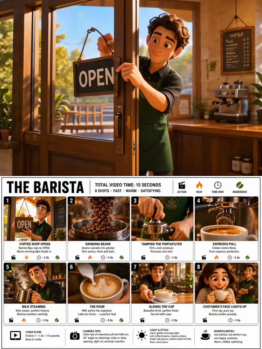 Pixar Style Barista Animation Sequence