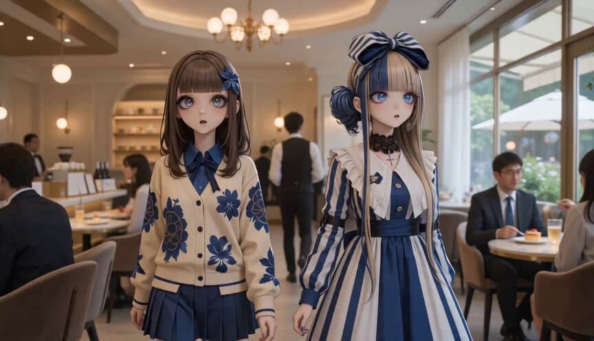 Anime Characters in Photorealistic Cafe