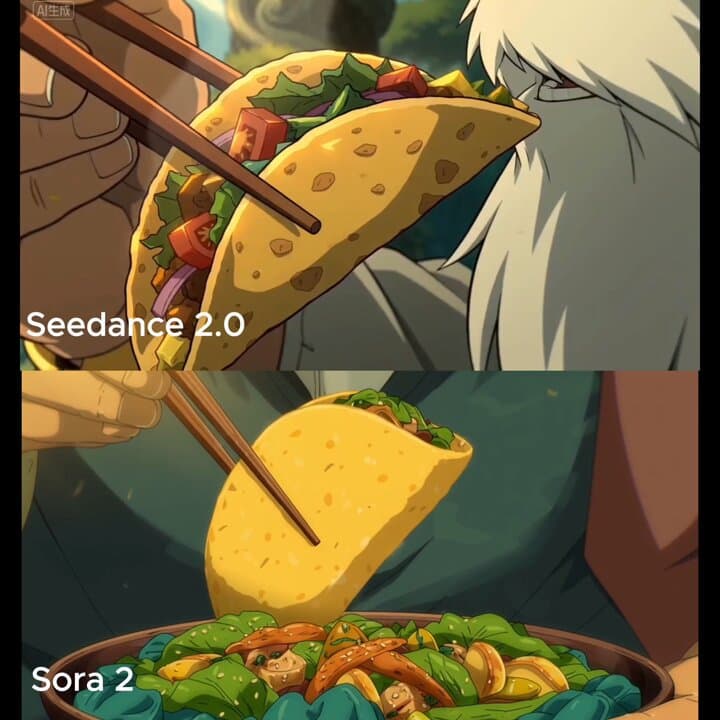 Close-up shot of taco filling shifting and warm light reflection