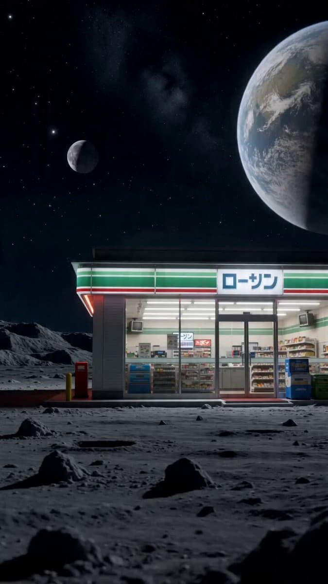 Surreal live-action video of convenience store worker on the moon