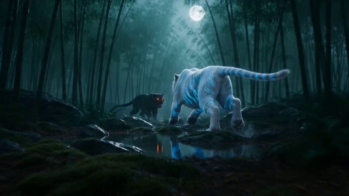 Spirit Tiger vs Void Panther Combat Video Prompt