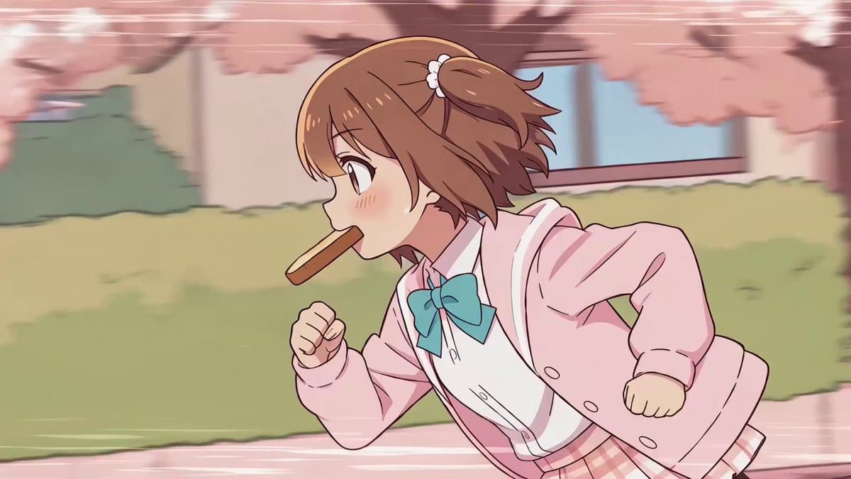 Anime Parody Running with Bread Scene Prompt