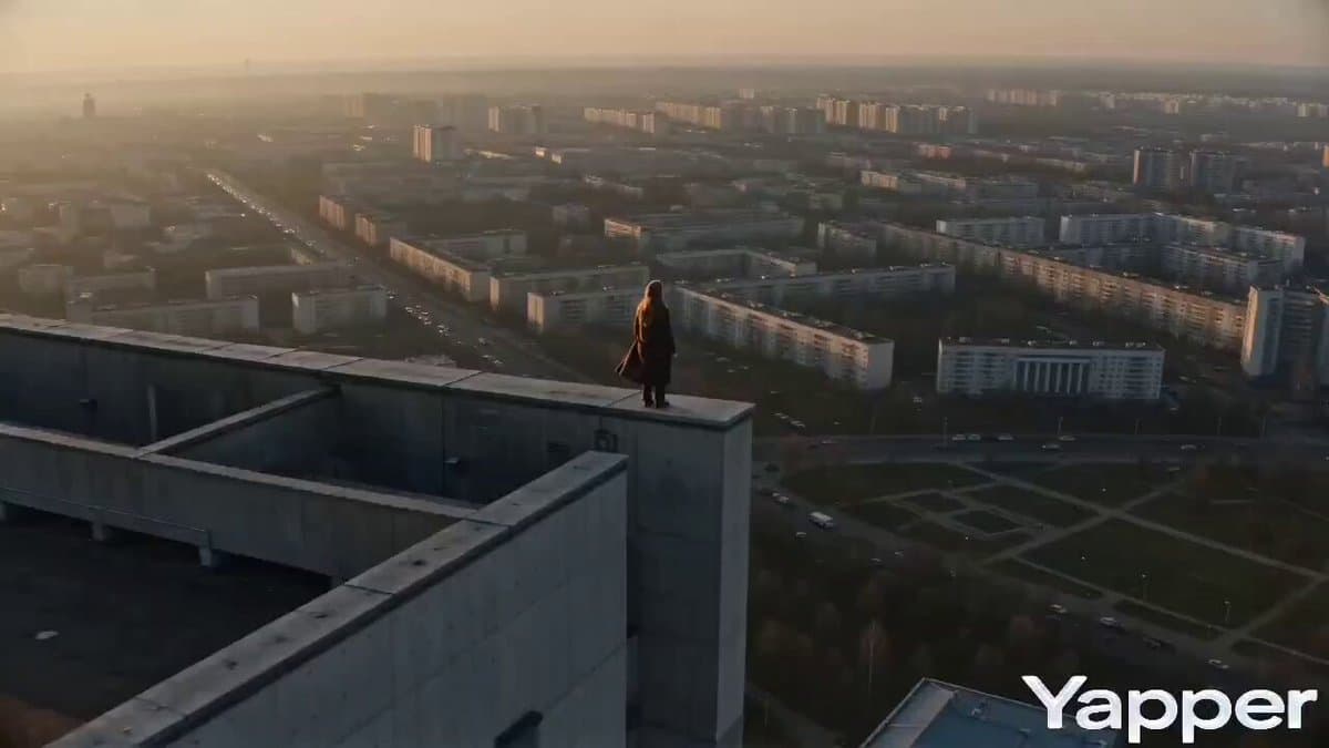 Cinematic Descent on a Brutalist Rooftop