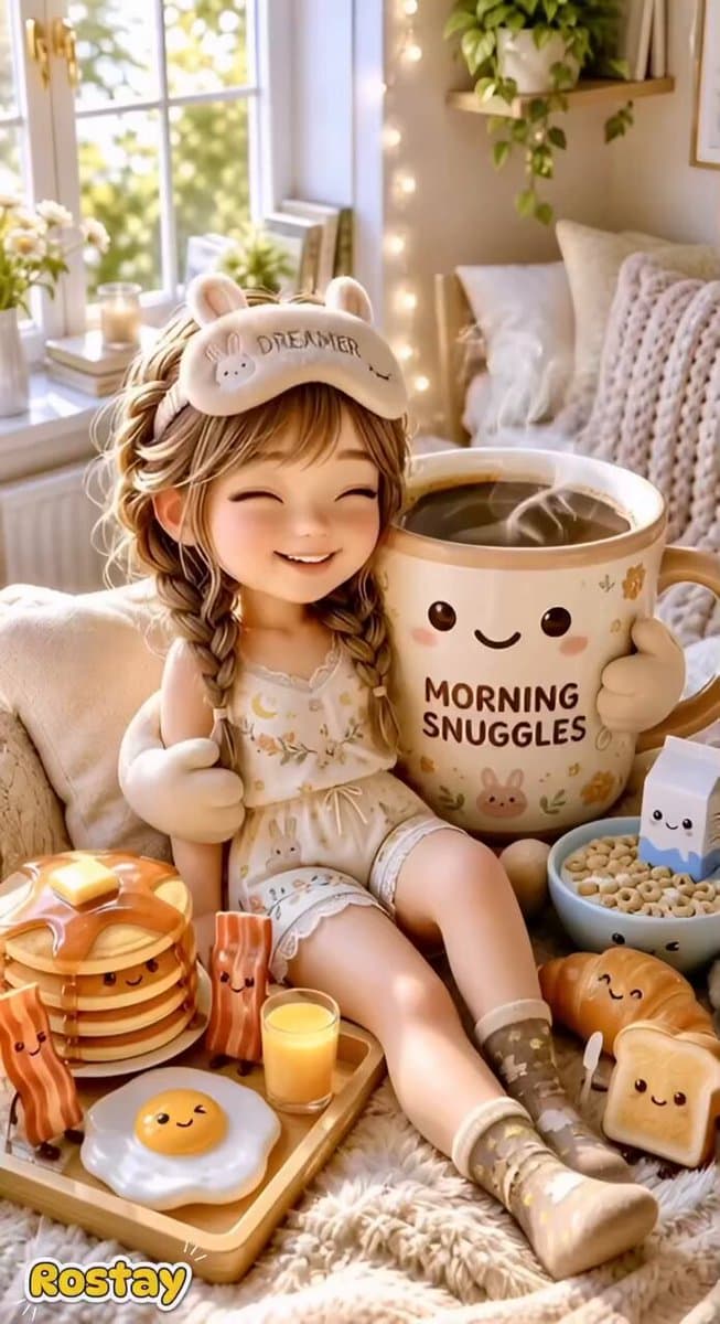 Whimsical Chibi Breakfast Scene