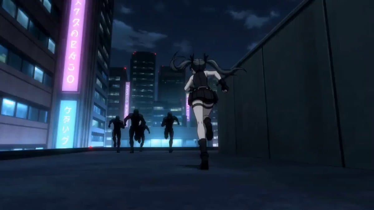 Anime Girl Parkour Escape in Neon Night City