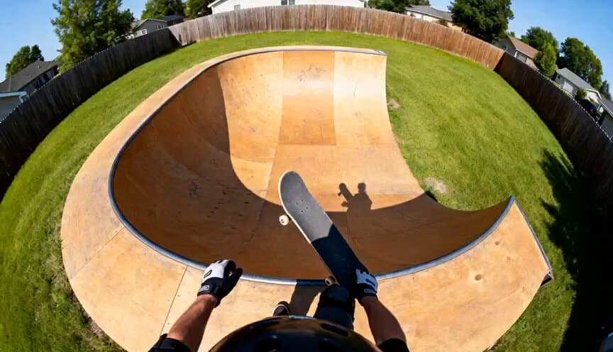POV Skateboard Half-Pipe Action