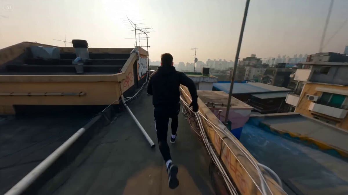 FPV Tracking Shot Parkour Runner