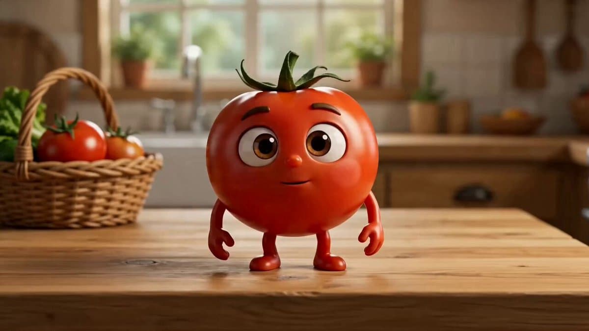 Animated Tomato Character Giving Food Storage Advice