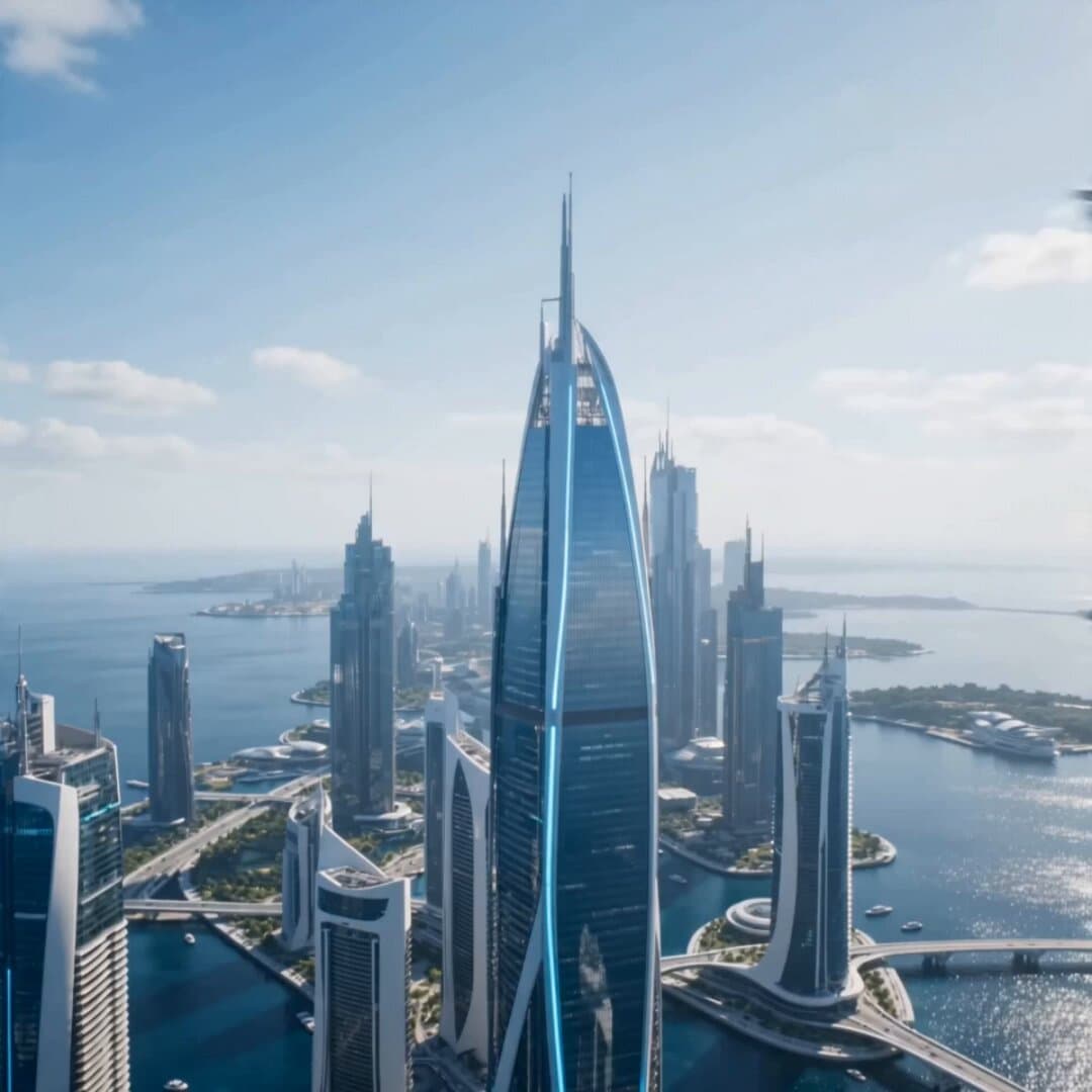 Ocean Megacity Bird's-Eye View Flight
