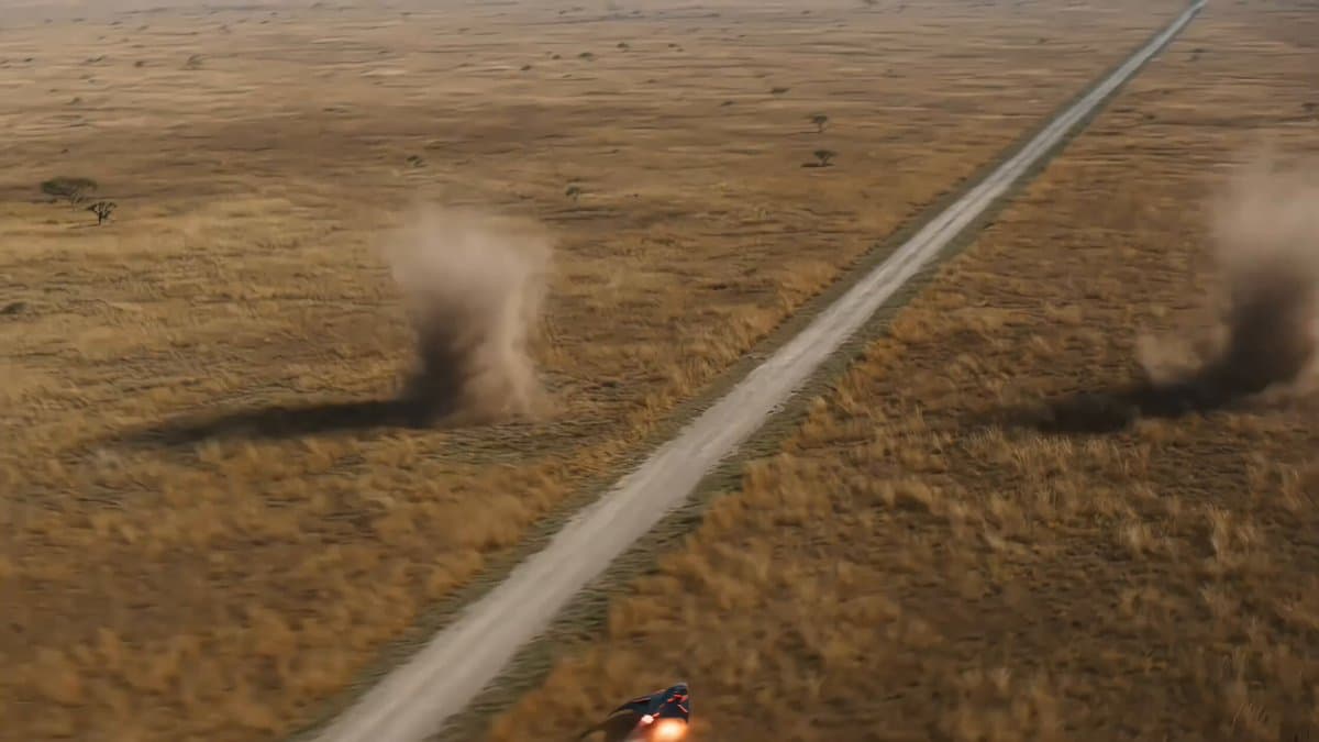 Futuristic hovercraft savanna chase
