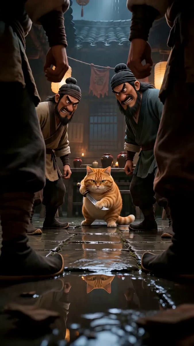 Cinematic cat action comedy prompt