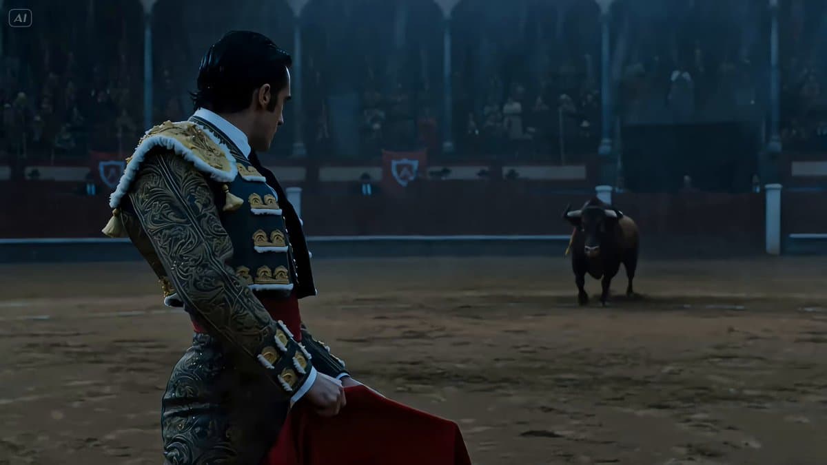 Rainy matador bullfight scene