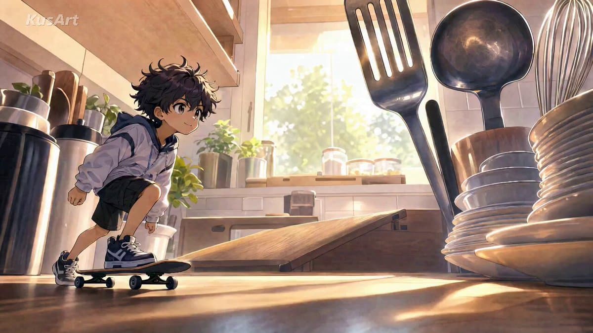 Miniature Skateboard Kitchen Adventure
