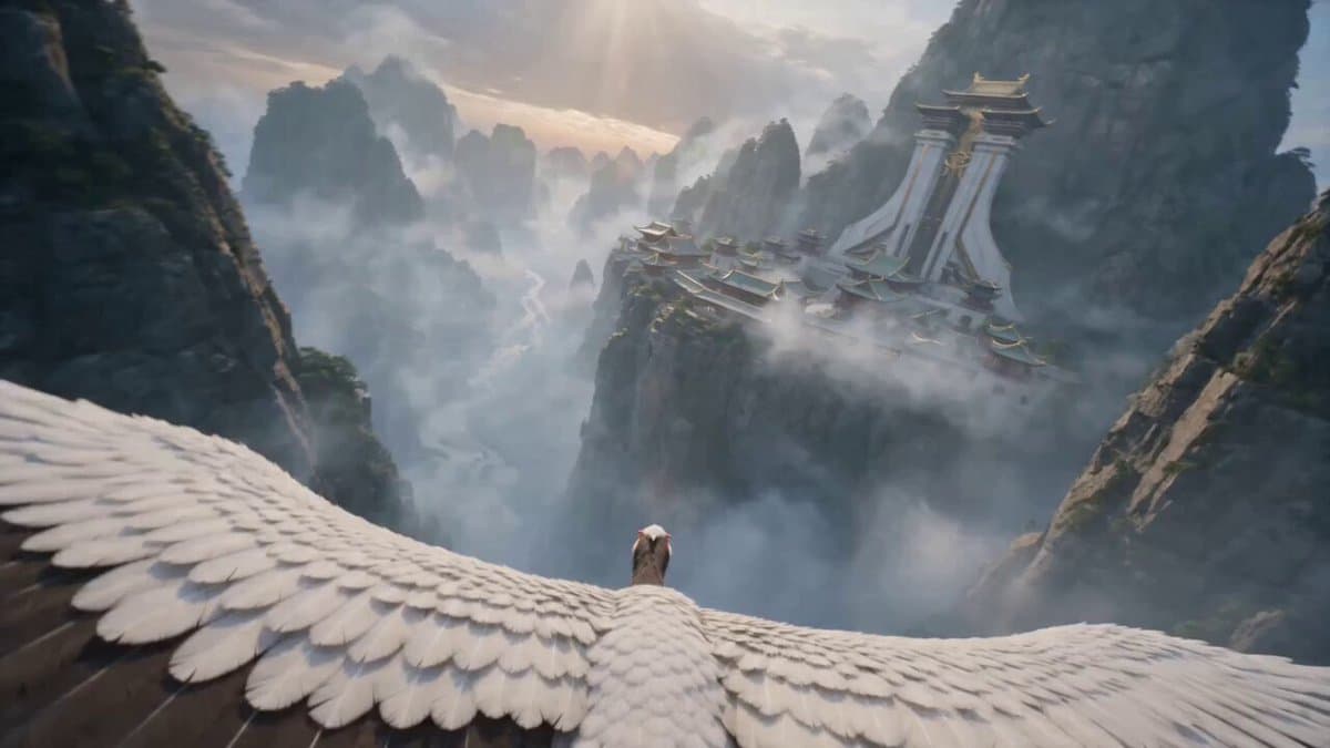 First-Person POV White Crane Flight