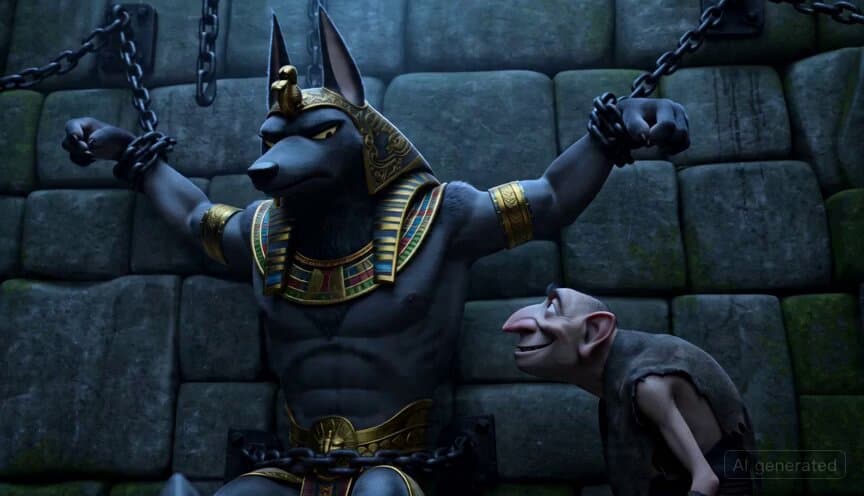3D Animation of Anubis in Dungeon