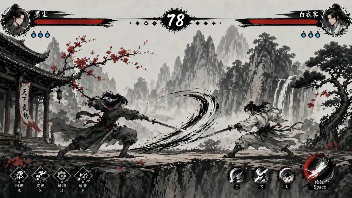 Ink-Wash Fighting Game 15-Second Cinematic