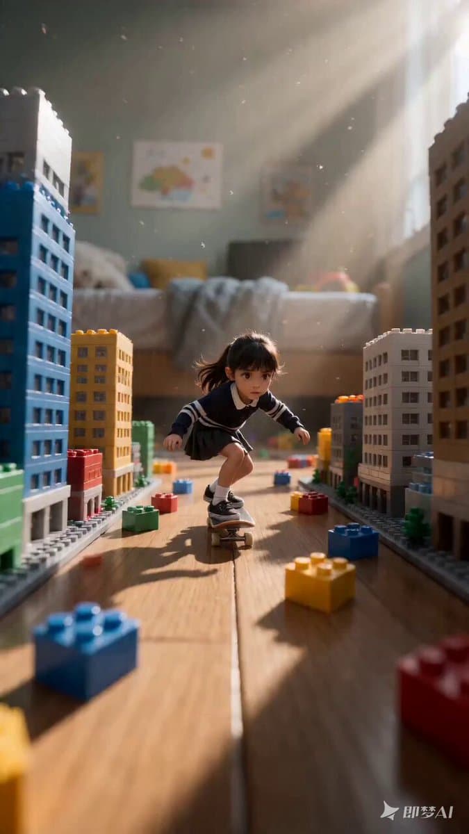Miniature Girl Skateboard Chase Video Prompt for Seedance 2.0