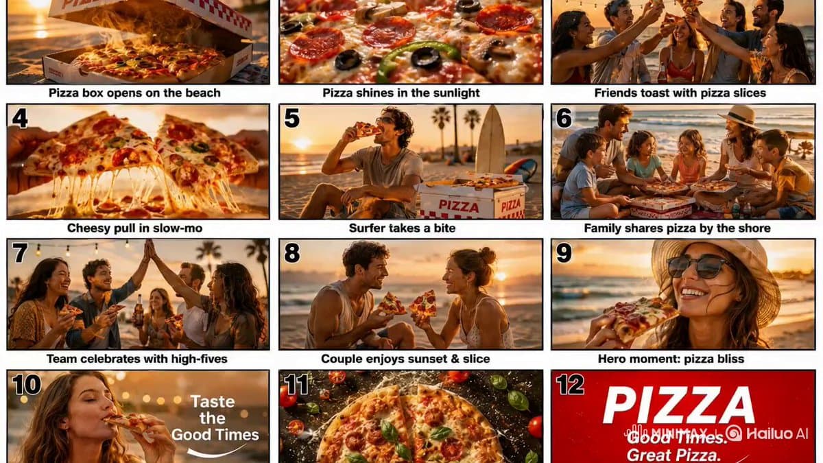 Cinematic Beach Pizza Advertisement