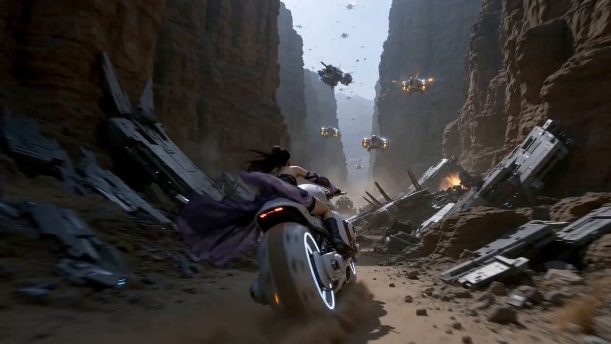 Futuristic Desert Starport Motorcycle Chase