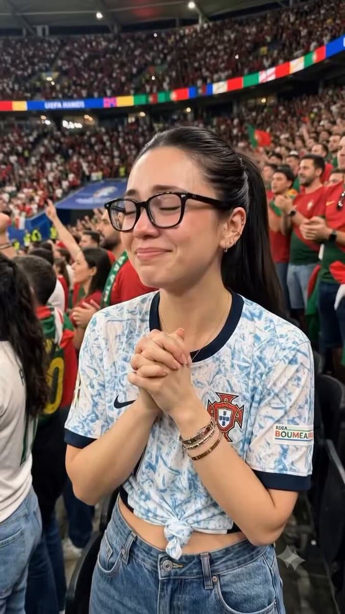 Candid Joyful Woman Football Stadium Portrait
