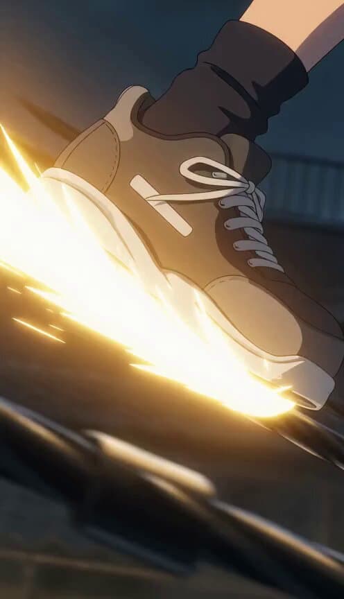 Anime Girl Sliding on Power Lines
