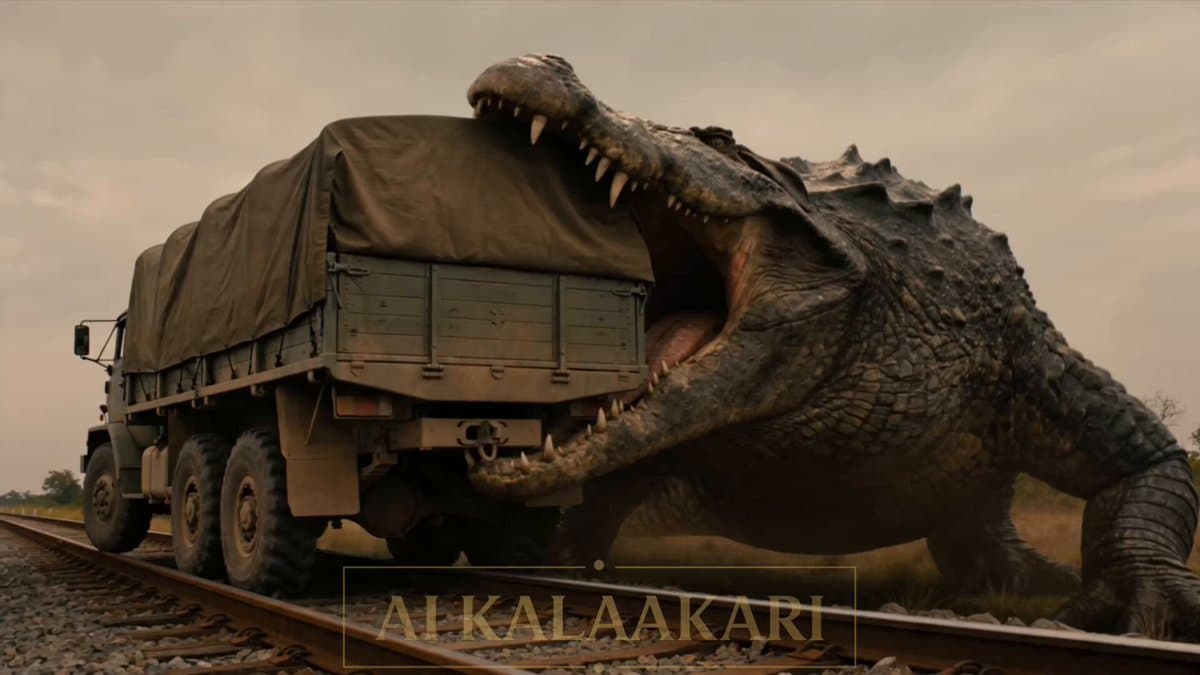 Cinematic Train and Giant Crocodile Collision
