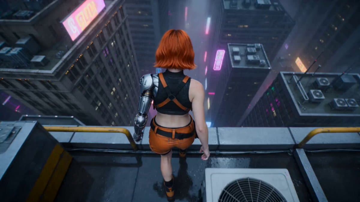 Cyberpunk Skyscraper Fall Action