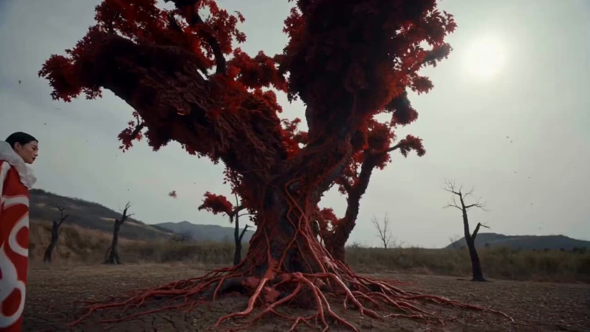 Surreal Crimson Roots Fashion Cinematic