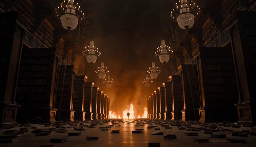 Burning Library Escape Action Sequence