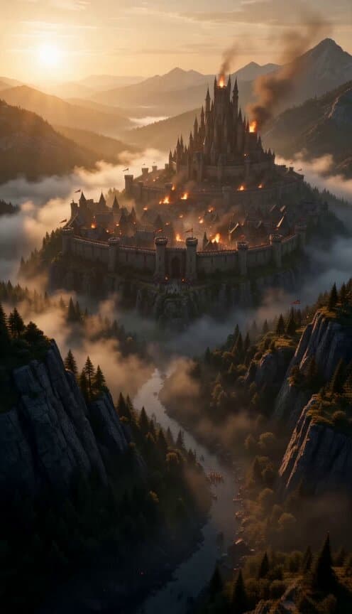 Continuous Cinematic Medieval Dragon Battle