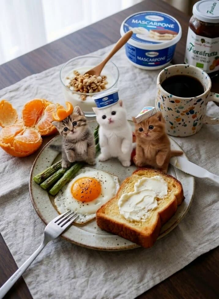 Miniature Kittens Breakfast Table Dance