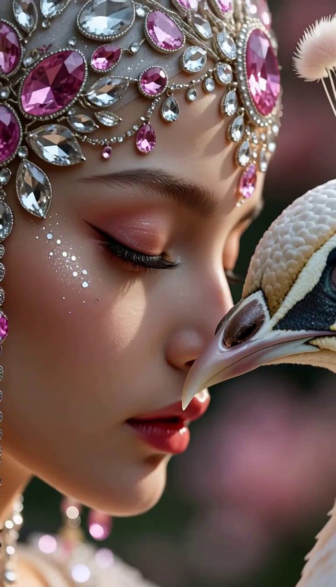 Ethereal Woman and White Peacock