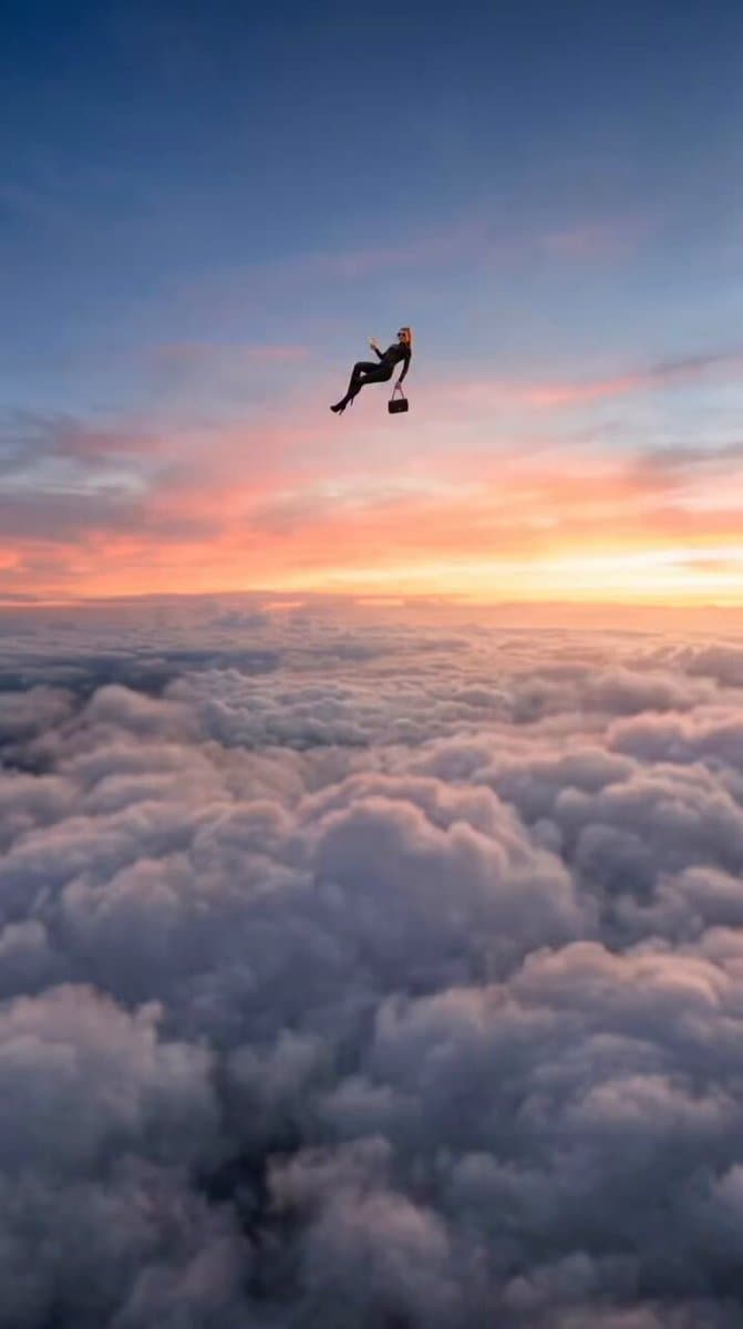 Floating Woman Sunset Cloudscape