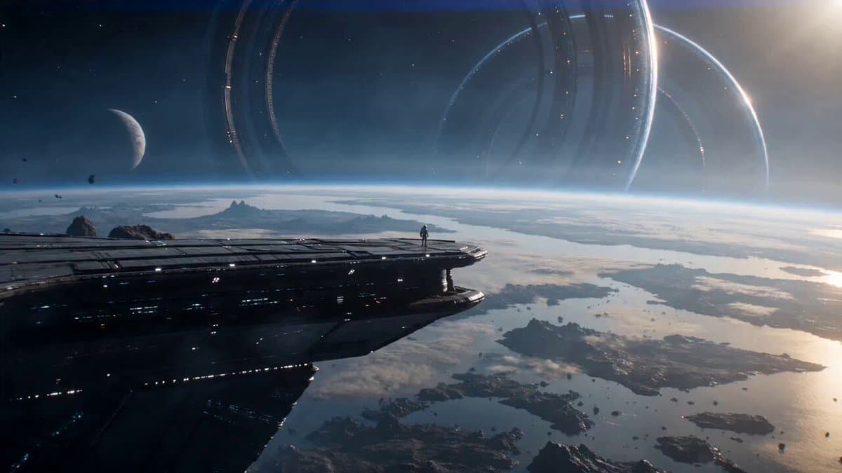 Astronaut and Alien Megastructure